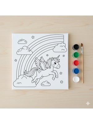 3DreaMaker Çocuklar Için Unicorn Akrilik Boyama Seti & Tuval | Gökkuşağı Temalı Eğlenceli Hobi Kiti