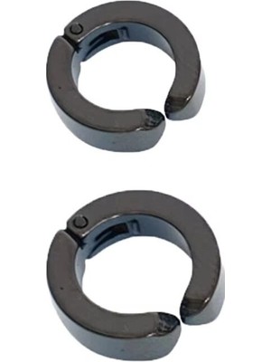 Moresun Buğz Erkek Küpesi - 2 Adet Siyah Çelik Kıstırmalı Küpe Paslanmaz Atmaz Çelik Siyah Küpe