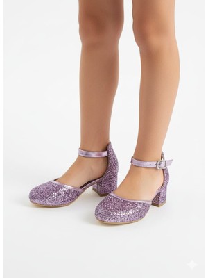 SGF Kids Mor Cam Kırığı Topuklu Abiye Ayakabı