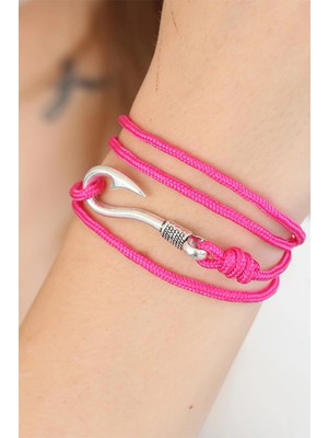 Moresun Buğz Fuşya Renk Gümüş Metal Kancalı Bayan Çoklu Bileklik - Buğz