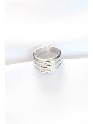 Moresun Buğz Silver Renk Ayarlanabilir Çizgili Bombe Yüzük - Buğz