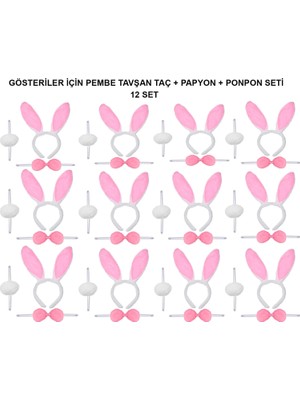 Esranın Dünyası Pembe Tavşan Kostüm Seti – Taç, Papyon, Ponpon (12’li Paket)