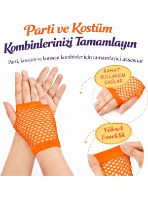 Moresun Buğz 80’ler 90’lar Retro Neon Turuncu File Parmaksız Kısa Eldiven 11 cm - Buğz