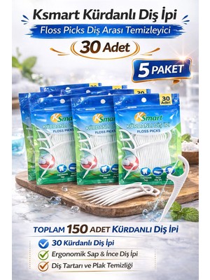 Moresun Buğz Ksmart Kürdanlı Diş Ipi 30 Adet Floss Picks Diş Arası Temizleyici 5 Paket