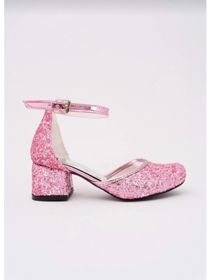 SGF Kids Pembe Parıltılı Çocuk Karnıyarık Topuklu Abiye Ayakabı