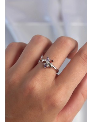 Moresun Buğz Pirinç Gümüş Renk Renkli Zirkon Taşlı Ayarlamalı Yüzük - Buğz