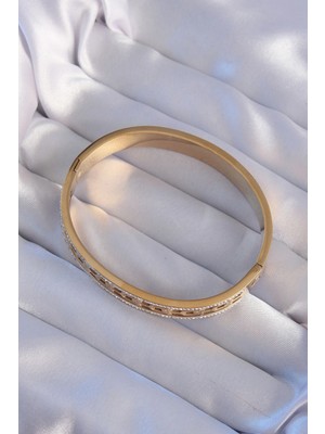 Moresun Buğz 316L Çelik Gold Renk Zirkon Taşlı Model Kelepçe - Buğz