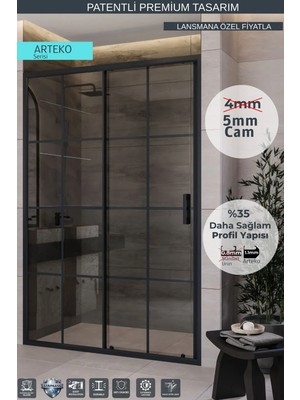 Monaqua Arteko Duşakabin Ön Cephe, 1 Sabit 1 Kayar - Antrasit Profil - Karolaj Antrasit Çizgili 5mm Cam