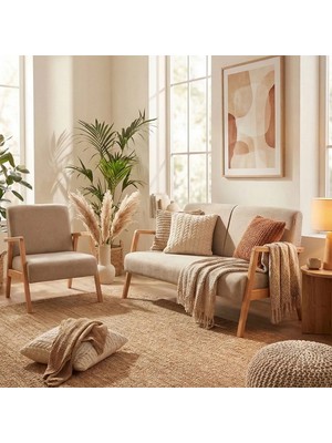 Zem Pavia Çay Seti Natürel Ahşap, Sütlü Kahve (1 ADET IKİLİ BERJER 1 ADET TEKLİ BERJER)