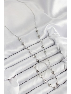 Moresun Buğz Pirinç Zirkon Taşlı Kalp Model Gümüş Renk Y Kolye - Buğz