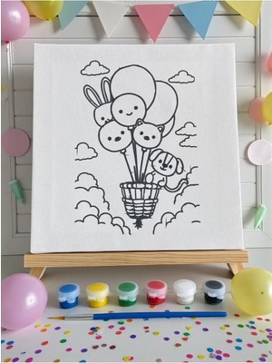 3DreaMaker Çocuklar Için Tuval Boyama Seti (Tuval, Şövale, Fırça ve 6 Renk Akrilik Boya Seti) 22X22 cm