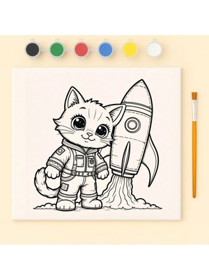 3DreaMaker Astronot Kedi ve Roket Temalı Akrilik Boyama Seti Çocuklar Için Uzay Macerası Hobi Kiti