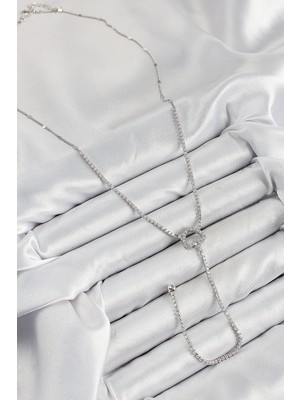 Moresun Buğz Pirinç Zirkon Taşlı Kalp Model Gümüş Renk  Y Kolye - Buğz