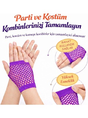 Moresun Buğz 80’ler 90’lar Retro Mor File Parmaksız Kısa Eldiven 11 cm - Buğz