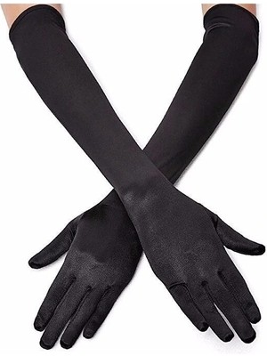 Moresun Buğz Siyah Renk Likralı Dirseğe Kadar Uzun Kumaş Eldiven 40 cm - Buğz