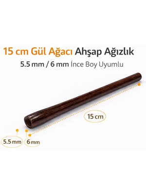 Han Tobacco 15 cm Gül Ağacı Ahşap Ağızlık – 5.5 mm / 6 mm Ince Boy Uyumlu Doğal Ahşap