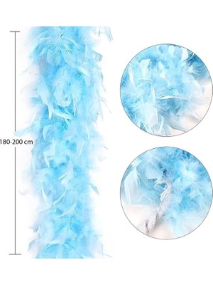 Moresun Buğz Açık Mavi Renk Kabarık Kalın Otriş Boa Tüy 6 cm Genişlik 180-200 cm Uzunluk - Buğz