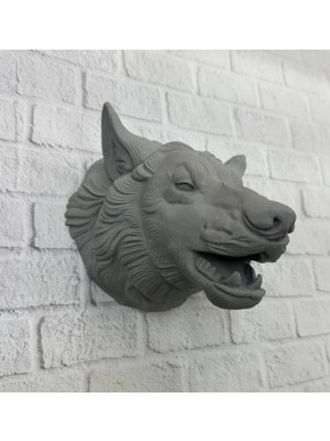 Moresun Buğz Gri Kurt Duvar Biblosu Güçlü Detaylı Dekoratif Tasarım 25X19 cm - Buğz