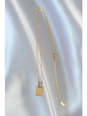 Moresun Buğz 316L Çelik Zincir Gold Renk Zirkon Taşlı Aşk Mektubu Kolye - Buğz