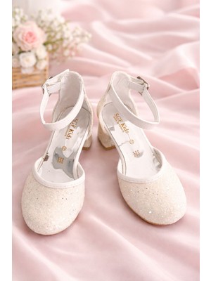 SGF Kids Beyaz Cam Kırığı Topuklu Abiye Ayakabı