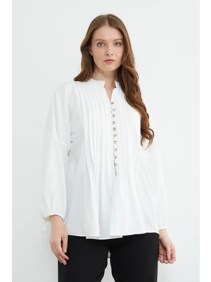 FullaModa Fullamodest Pileli Kolu Bağlamalı Gömlek