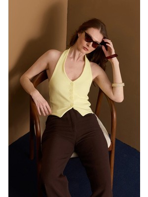 FullaModa Boyundan Geçmeli Düğmeli Yelek