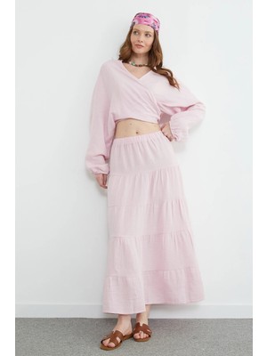 FullaModa Beli Lastikli Müslin Kumaş Etek