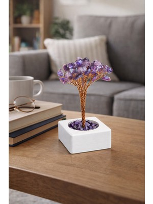 Hediyemio Ametist Doğal Taş Enerji Ağacı – Stres ve Negatif Enerji Taşı Dekoratif Doğal Taş Ağaç