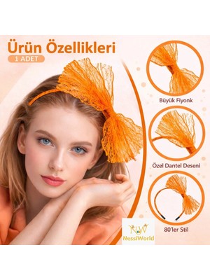 Aesco 80’ler 90’lar Neon Turuncu Dantel Taç Fiyonklu