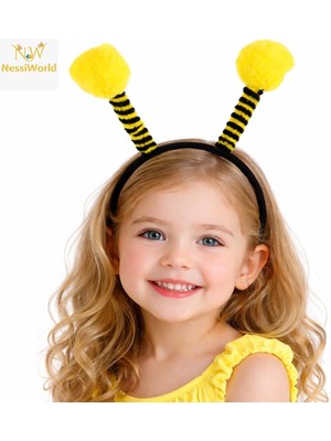 Aesco Sarı Siyah Arı Antenli Taç - Çocuk Arı Tacı Mega Ponponlu