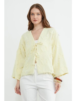 FullaModa Püsküllü Önü Bağlamalı Salaş Kimono