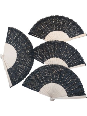 Alfa Life Marketing Ahşap Dantelli Yelpaze Siyah Renk 12 Adet