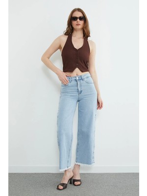 FullaModa Paçası Püsküllü Çıtçıtlı Jean