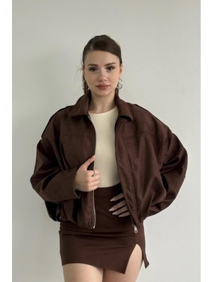 Prifaldi Zr Oversize Kahverengi Süet Bomber Ceket