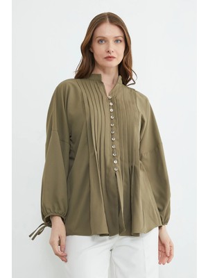 FullaModa Fullamodest Pileli Kolu Bağlamalı Gömlek