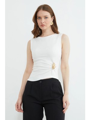 FullaModa Toka Detaylı Bisiklet Yaka Bluz