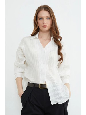 FullaModa Çizgili Jakarlı Salaş Gömlek