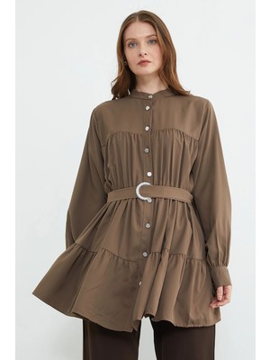 FullaModa Fullamodest Beli Kemerli Taşlı Tunik