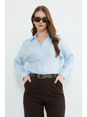 FullaModa Çizgili Jakarlı Salaş Gömlek