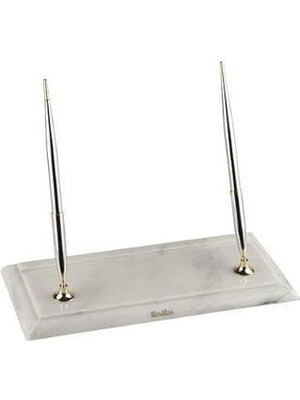 Indispensablely Scrikss Ikili Kalem Masa Takımı Beyaz Mermerli, Dolma Kalem-Dolma Kalem Krom