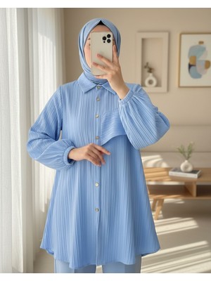 Modamorfo Kolu Fırfır Detaylı  Lastikli Tunik -Bebe Mavi
