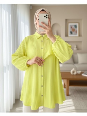 Modamorfo Kolu Fırfır Detaylı  Lastikli Tunik -Açık Sarı