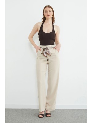FullaModa Kemer Detaylı Yüksek Bel Palazzo Pantolon