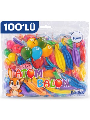 TE Dükkan Buğz Renkli Atom Balon Punch Balon Lastik Ipli Parti Balonu 100 Adet