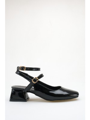 ich1one Mary Jane Şık ve Rahat Kadın Rugan Alçak Topuklu Çift Tokalı Ayakkabı (4cm) IC1280