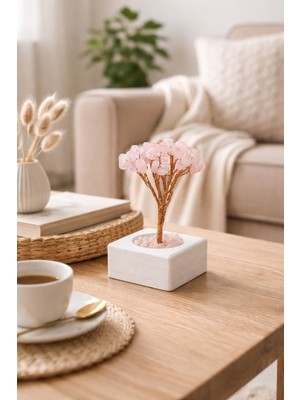 Hediyemio Pembe Kuvars Doğal Taş Enerji Ağacı – Aşk ve Sevgi Taşı Dekoratif Doğal Taş Ağaç