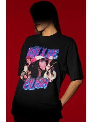 Sevbano Tasarım Billie Eilish Şarkıcı Baskılı Unisex Oversize Tişört