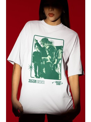 Sevbano Tasarım Justin Bieber Şarkıcı Baskılı Unisex Oversize Tişört