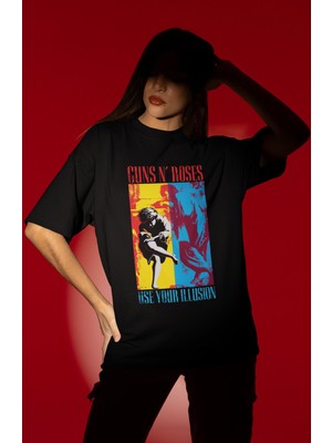 Sevbano Tasarım Guns N' Roses Use Your Illusion Rock Metal Müzik Grubu Baskılı Unisex Oversize Tişört