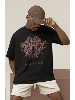 Sevbano Tasarım Sleep Token Rock Metal Müzik Grubu Baskılı Unisex Oversize Tişört
